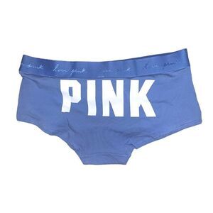 VS PINK blue logo boyshort panties L NWT